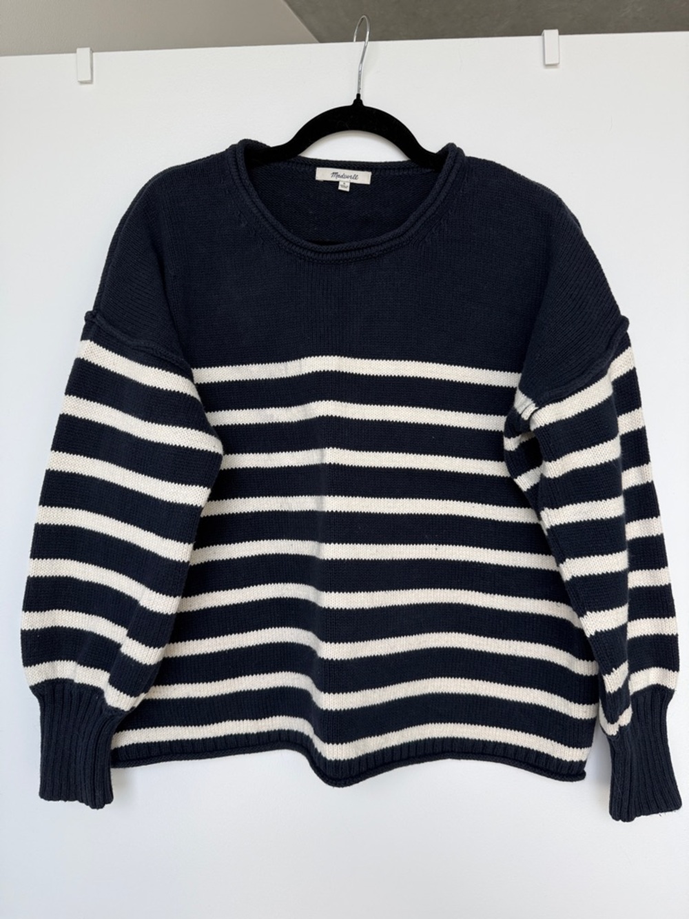Madewell Navy & White Striped Crewneck Sweater
